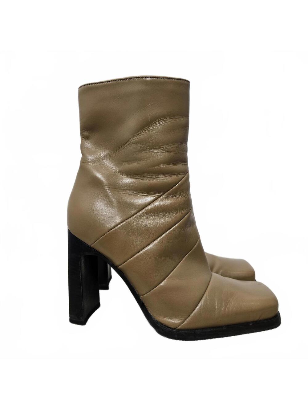 Y2K Aldo Booties Women's 38 Tan Leather Square Toe Thick Heel Vintage Boots Fall